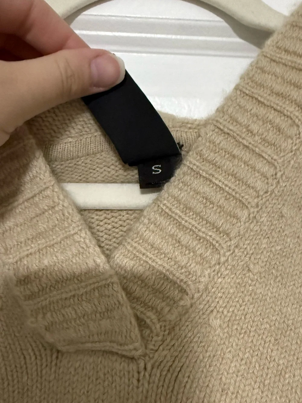 Relaxed V-Neck Knit Poncho Sweater in Neutral Tan
